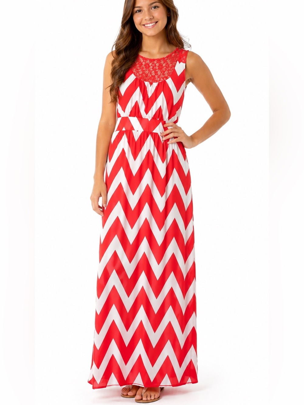Tween Diva Red & White Chevron Maxi Dress Sz 8